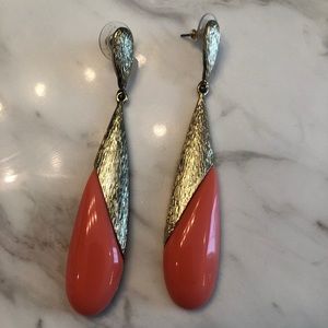 Gold and Coral Teardrop Statement Earrings